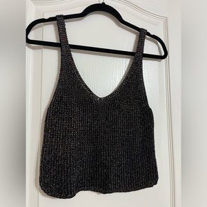 Black with Purple, Gold, Blue Knitted Cropped Tank Top